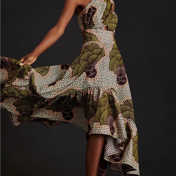 Sika One-Shoulder Green Patterned Ruffle Maxi Dress - Picture 5 of 6
